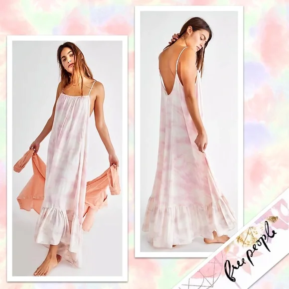 Free People Full On Maxi Slip Dress in Flower Combo (Light Pink on Ivory)